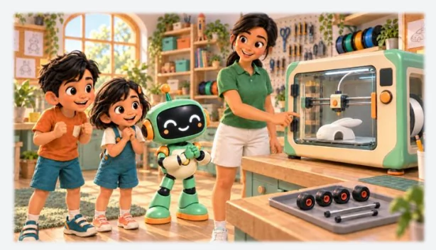 Illustration of Tinker Planet's imaginative robotics and creation theme